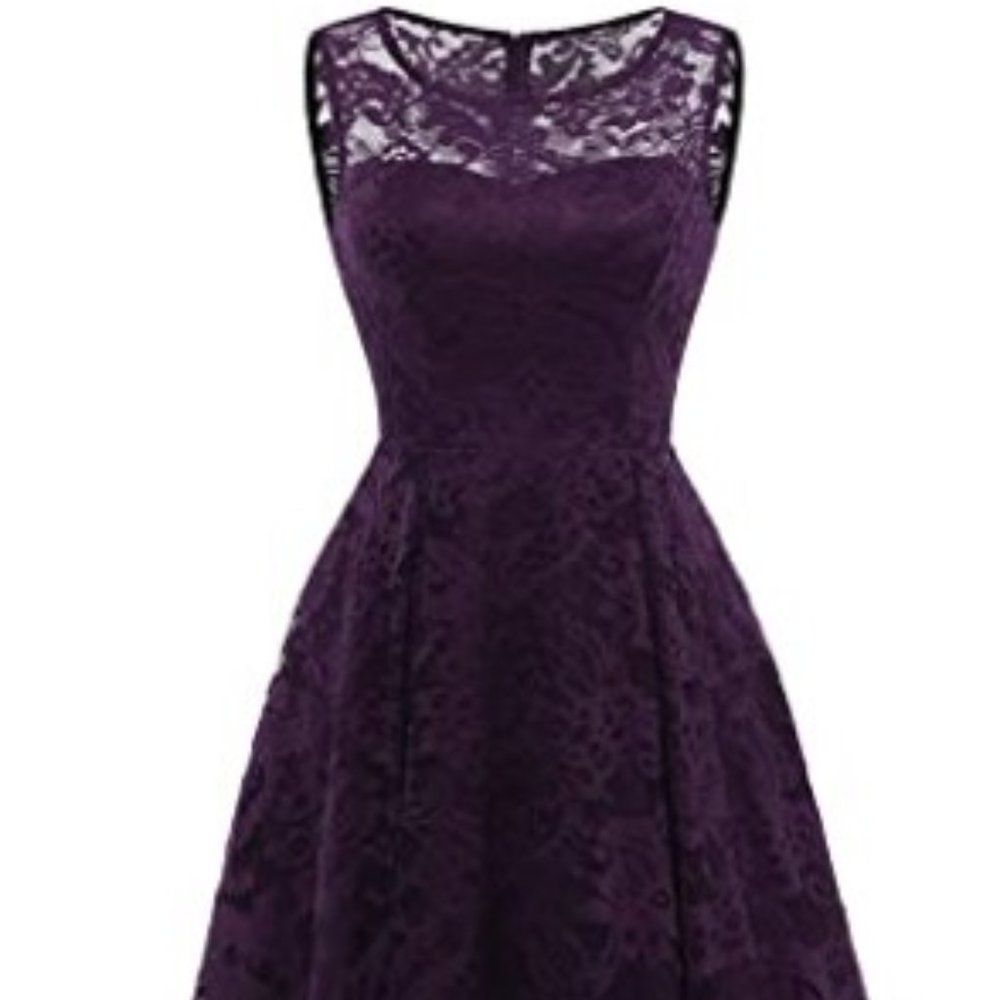 Women's Long Purple Floral Lace Dress